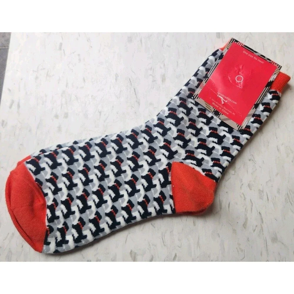 Vera Bradley Women's Crew Socks Dog Red Grey and Black Brand New. 1 Pair Cute